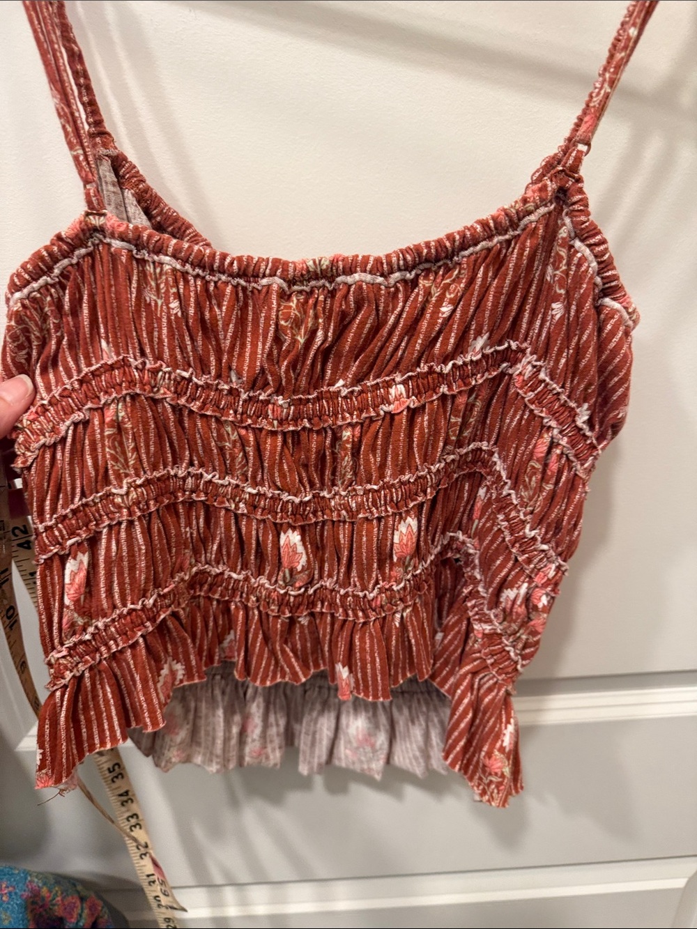 Free People Rust-Red Floral Smocked Cami - Picture 10 of 16
